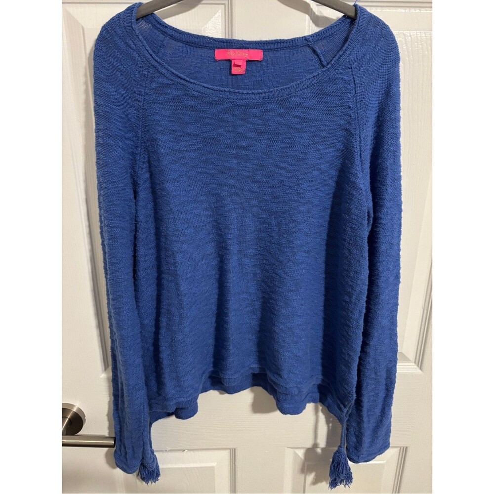 Lilly Pulitzer Women’s L Royal Blue 100% Cotton Knit Sweater Pullover Tassel Hem